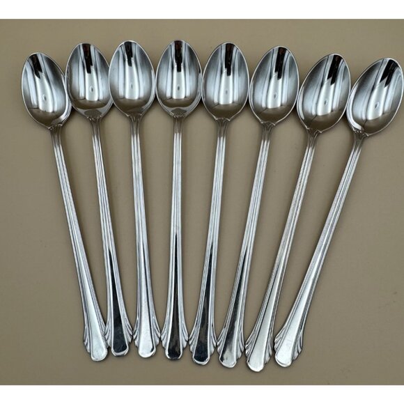Set of 8 Gorham CALAIS 18/8 Stainless Steel Glossy Iced Tea Spoons - Picture 1 of 10